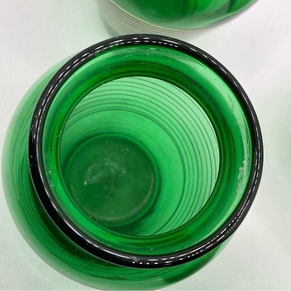 4 Vintage Anchor Hocking Green Glass Bud Vases. Mid Century Modern Gold Stripes - Picture 4 of 6